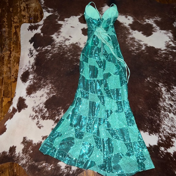Green Sequin Gown with Side Slit